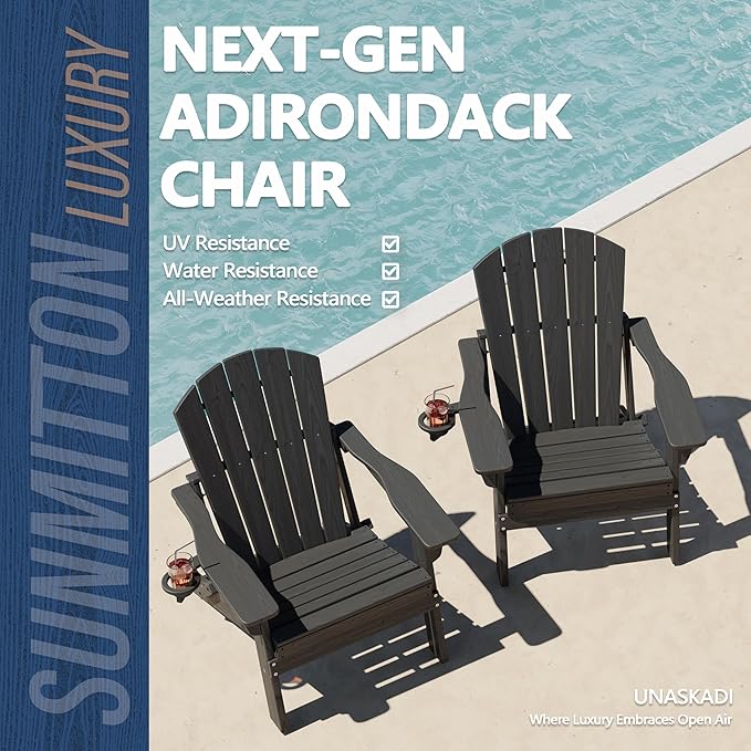 Folding Adirondack Chair Set of 2 with Cup Holders & Ottomans, HDPE All Weather Resistant Plastic Outdoor Patio Chairs - Photo 4