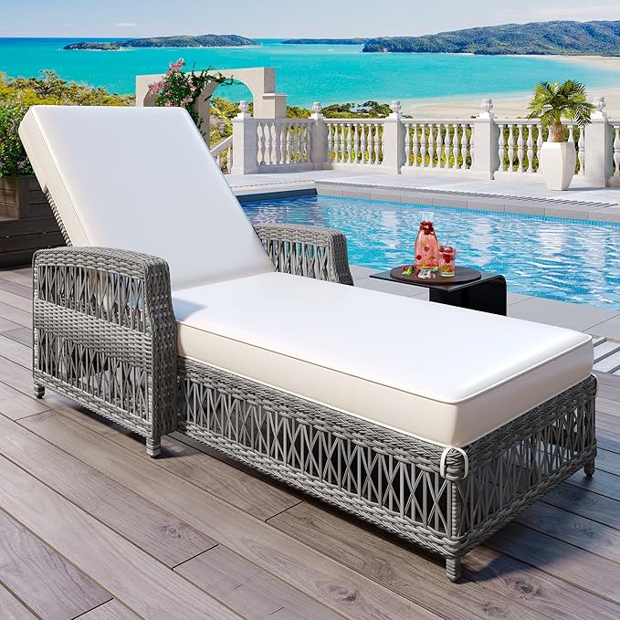 Merax Outdoor Chair Recliner Chair, Wicker Patio Long Reclining Chaise with Adjustable Backrest - Photo 1