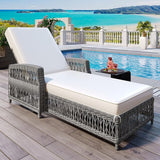 Merax Outdoor Chair Recliner Chair, Wicker Patio Long Reclining Chaise with Adjustable Backrest - Photo 1