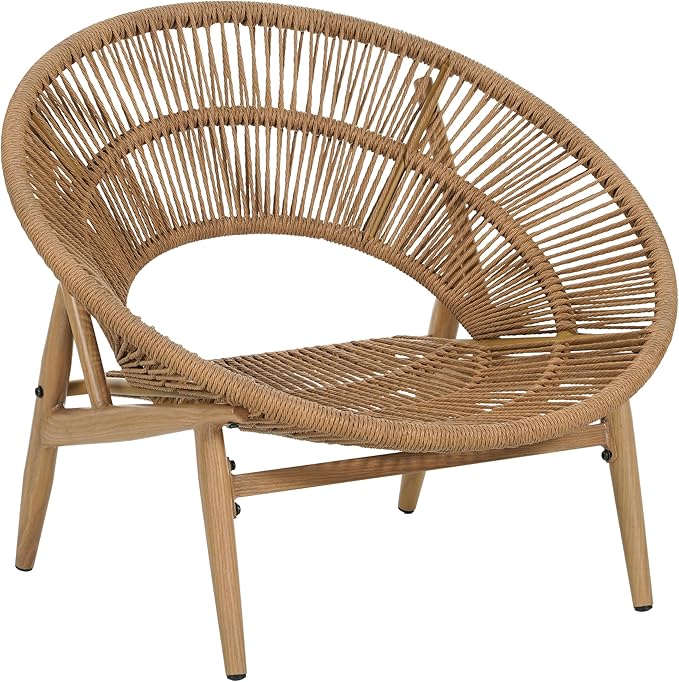 Christopher Knight Home Cyril Outdoor Papasan Chair with Cushion, Wicker Egg Chair with Removable Cushion, PE Wicker Chaise Lounge Chair, Patio Furniture Set for Garden/Backyard, Brown+Beige