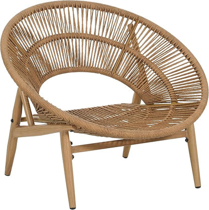 Merax Outdoor Wicker Papasan Chair Set of 2, Rattan Patio Papasan Egg Lounge Chair with Cozy Cushion, Low Seat Round Chair for Backyard Balcony Garden Poolside, All-Weather, Easy Assembly, Beige