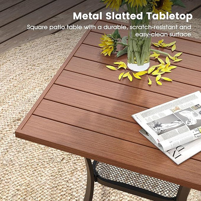 DIFY 27.6" Square Patio Dining Table, Walnut Small Outdoor Bistro Table with Rust Resistant Metal Frame, Ideal for Lawn, Backyard and Deck