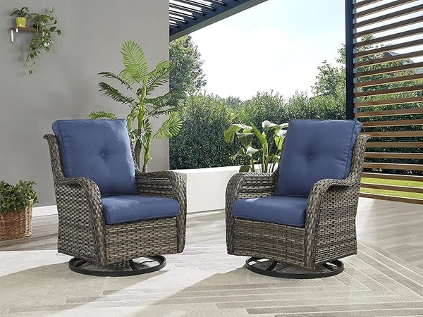 Rilyson Wicker Rocking Chair Swivel Chairs - 2 PC Rocker Patio Chairs Set Rattan Rocking Chair for Outdoor Porch Deck - Photo 1