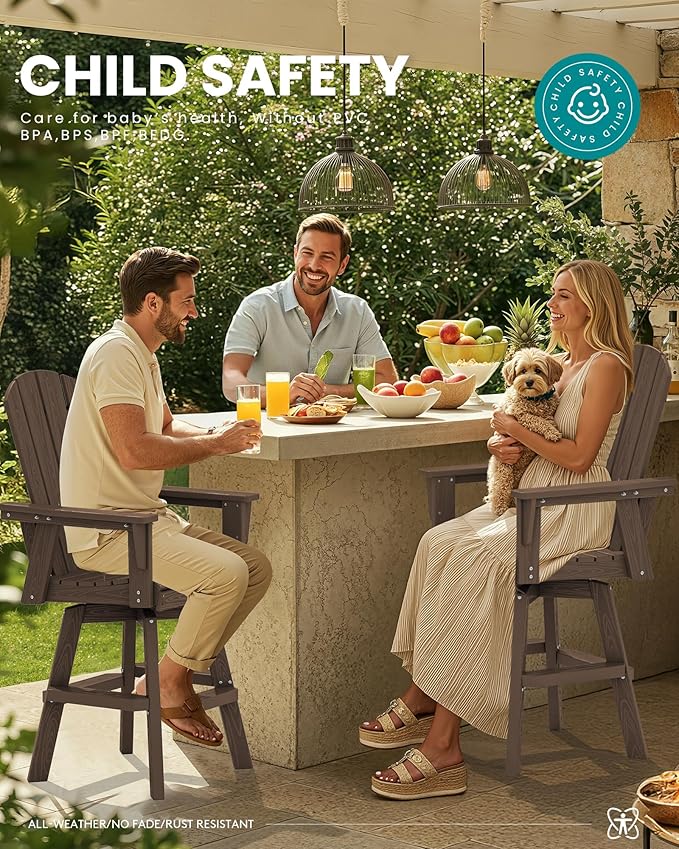 SERWALL Swivel Adirondack Barstools Set of 2, HDPE Outdoor Swivel Bar Chairs Set of 2 for Patio, Poolside, Garden - Photo 5