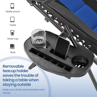 Yaheetech Padded Zero Gravity Recliner, Foldable Outdoor Patio Chairs, Adjustable Anti Gravity Lounger for Backyard Camping w/Carry Strap, Cup Holder, Pillow Navy Blue/Black Set of 2