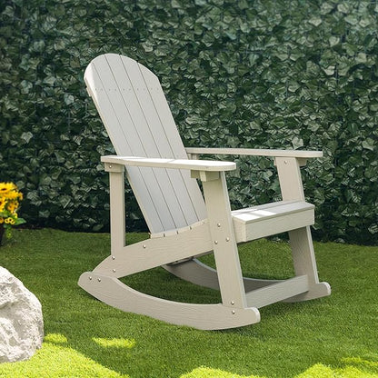 Alpine Corporation 39" H Outdoor Adirondack Rocking Chair with Classic Ergonomic Design Patio Seating Furniture and Accessories, Light Gray