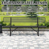 96" Metal Park Benches for Outside - Black Outdoor Benches Heavy Duty Garden Weatherproof Bench with Backrest - Photo 5
