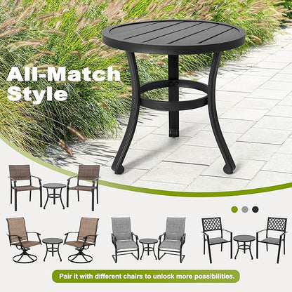 NUU GARDEN Metal Side Table, Weather Resistant 20" Patio Table, Outdoor Bistro Table, Outside End Table for Patio, Pool, Deck, Balcony, Porch, Outdoor or Indoor Use, Black
