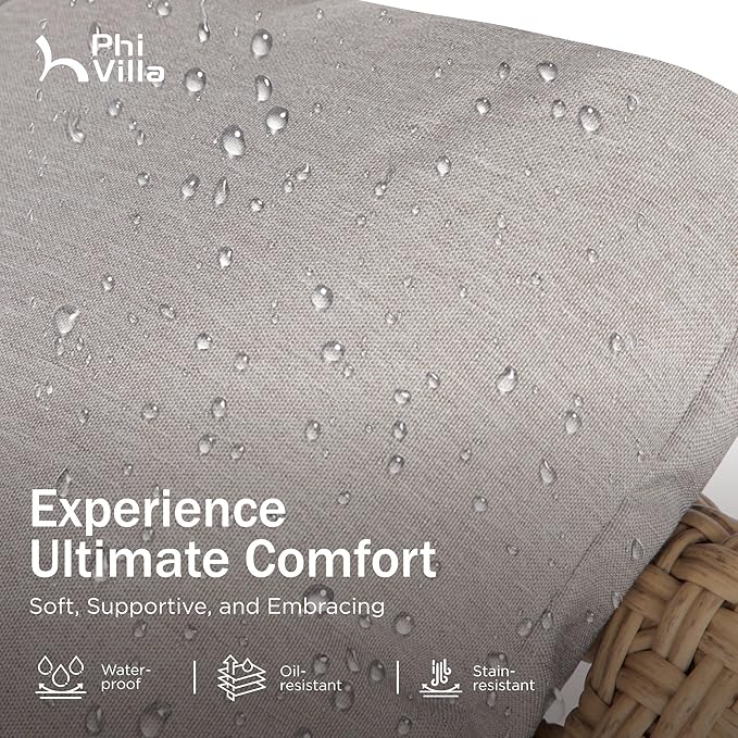 PHI VILLA Outdoor Rocking Chair with Footstool, Modern Wicker Papasan Egg Chair with Thick Comfy Cushion - Photo 8