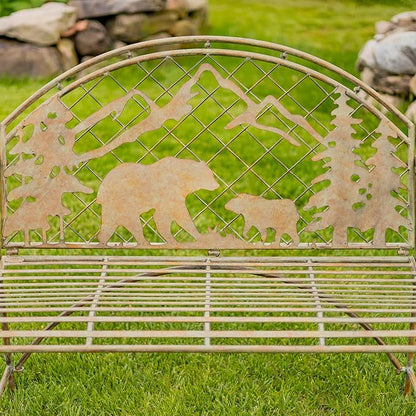 Classic Iron Garden Bench with Nature Scenery (Grizzly Bear & Mountain in Green)