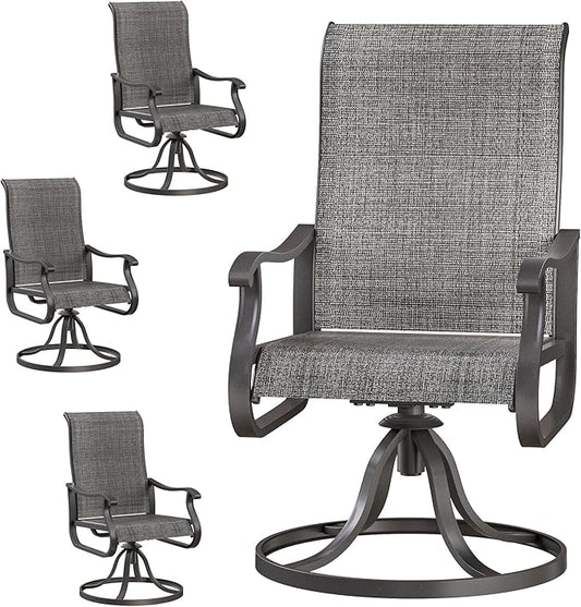 Patio Swivel Chairs Set of 4, Outdoor Dining Chairs with High Back, All-Weather Swivel Rocker Chair for Lawn, Porch or Garden (Dark Grey)
