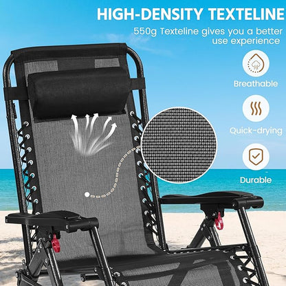 Yaheetech 26" Zero Gravity Chair Folding Reclining Lounge Recliner with Removable Pad & Headrest & Side Cup Holder Tray for Indoor and Outdoor Dark Gray/1