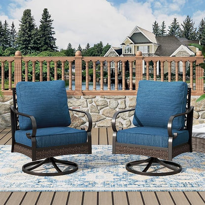 Patio Swivel Chairs Set of 2, Outdoor Sofa Chairs with Deep Seating and 5.75" Cushions, Steel Frame Porch Furniture for Lawn Backyard Deck, Peacock Blue