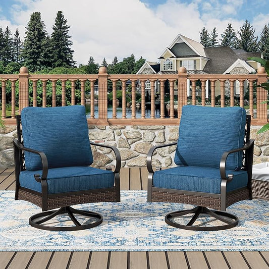 Patio Swivel Chairs Set of 2, Outdoor Sofa Chairs with Deep Seating and 5.75" Cushions, Steel Frame Porch Furniture for Lawn Backyard Deck, Peacock Blue