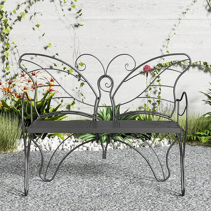 Outdoor Bench Patio Outdoor Garden Bench with Built-in Table, Butterfly Bench for Outside, 3 People Outdoor Bench Garden Bench Front Porch Furniture (Black, 49.2inch)