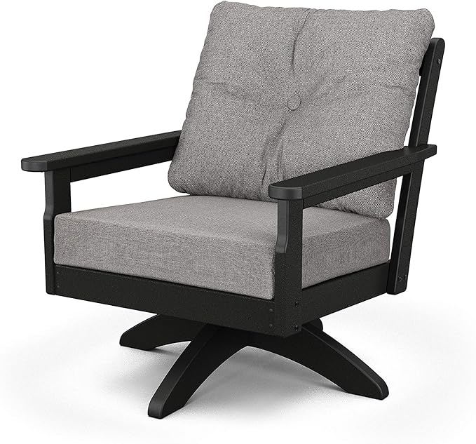 POLYWOOD® Vineyard Deep Seating Swivel Chair in Black/Grey Mist - Photo 1