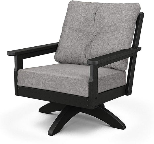 POLYWOOD® Vineyard Deep Seating Swivel Chair in Black/Grey Mist