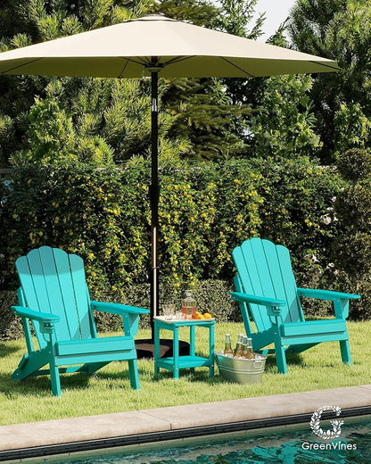 GREENVINES Oversized-Folding-Adirondack-Chairs-Set-of-2 | HDPE Plastic | Cup Holder | Fire Pit Chair | All Weather | for Outdoor Deck Backyard | Aqua