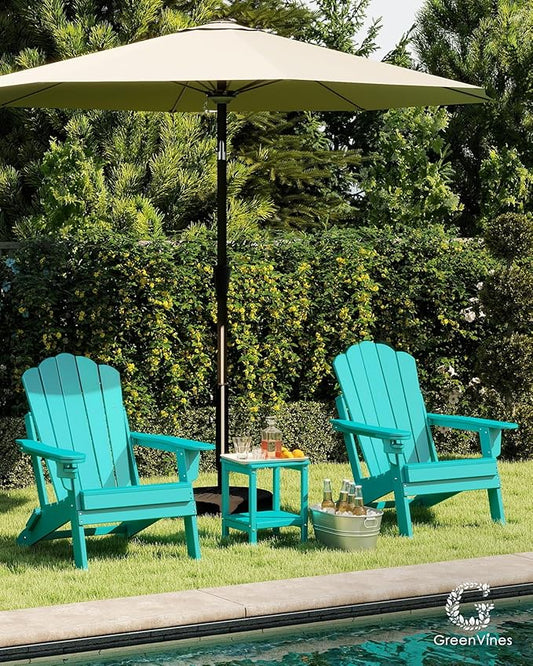 GREENVINES Oversized-Folding-Adirondack-Chairs-Set-of-2 | HDPE Plastic | Cup Holder | Fire Pit Chair | All Weather | for Outdoor Deck Backyard | Aqua
