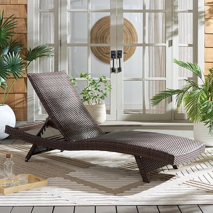 SAFAVIEH Outdoor Patio Furniture Collection – Alex Brown & Taupe Quick Dry Foam Lounger, Adjustable Outdoor Chaise, Modern Curved Design (PAT7545B)