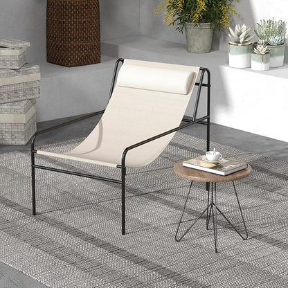 Tangkula Patio Sling Lounge Chair, Modern Sling Accent Chair w/Removable Headrest Pillow, Heavy-Duty Metal Frame, Breathable Seat Fabric, Leisure Chair for Indoor Outdoor, 350 lbs Max Load (2)