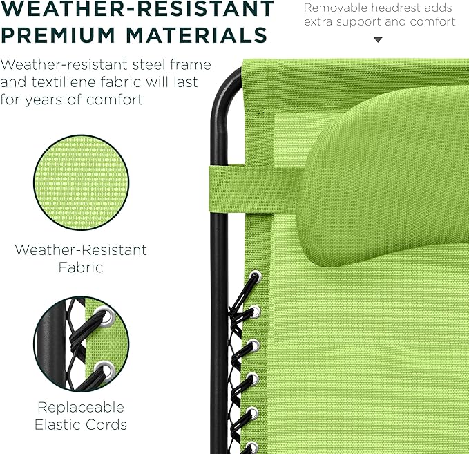 Best Choice Products Oversized Zero Gravity Chair, Folding Outdoor Patio Lounge Recliner w/Cup Holder Accessory Tray, Pillow - Lime Green