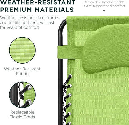 Best Choice Products Oversized Zero Gravity Chair, Folding Outdoor Patio Lounge Recliner w/Cup Holder Accessory Tray, Pillow - Lime Green