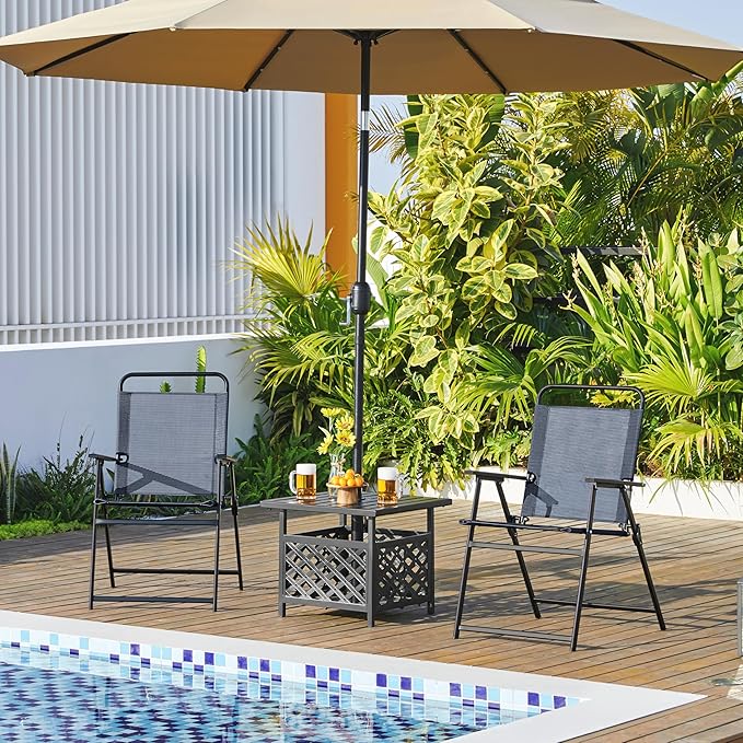 Yaheetech Outdoor Patio Chairs Set of 4, Folding Patio Chairs for Outside with Metal Frame, Armrests, Portable Dining Chairs for Camping, Lawn, Garden and Porch, Navy Blue