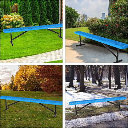 8 Feet Outdoor Steel Bench, Blue Heavy Duty Metal Park Bench for Outside, Weatherproof Dock Bench, 96" L Commercial Benches Mesh Bench for Shopping Mall, Store, Lawn, Park, Patio, Deck, Garden