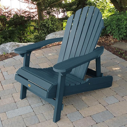 Highwood AD-KITCHL5-NBE Hamilton Folding & Reclining Adirondack Chair with Ottoman and Cup Holder, Nantucket Blue