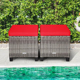 Tangkula 2 Pieces Patio Rattan Ottomans, Outdoor Wicker Footstool Footrest Seat with Soft Cushions and Steel Frame - Photo 4