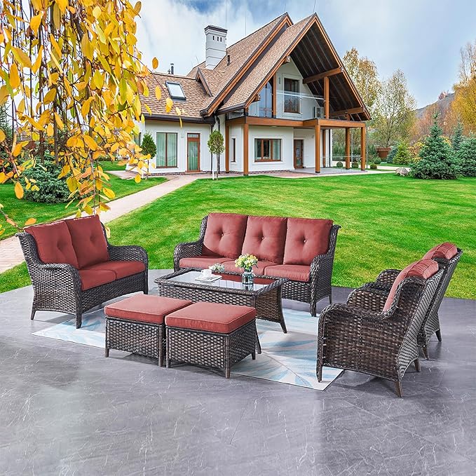 Outdoor Patio Furniture Sofa Set - 7 Piece Rattan Wicker Patio Sectional Conversation Sets with 1 Sofa, 1 Loveseat - Photo 1