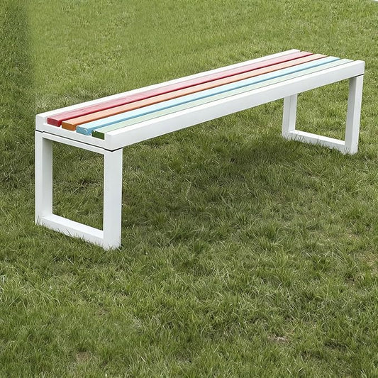 Aluminum Alloy Outdoor Metal Garden Bench with Backrest All-Weather Back Double Bench Strong Load-Bearing Capacity for Porch, Park and Lounge(White without backrest,180*40*45cm/70.9*15.7*17.7in)