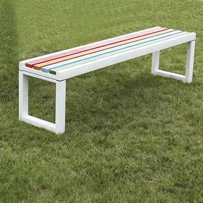 Aluminum Alloy Outdoor Metal Garden Bench with Backrest All-Weather Back Double Bench Strong Load-Bearing Capacity for Porch, Park and Lounge(White without backrest,200*40*45cm/78.7*15.7*17.7in)