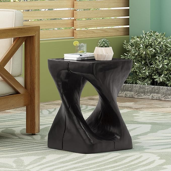 Patio Side Table Outdoor Faux Wood End Table Square Small Coffee Table Outdoor Accent Tables Garden Stool Plant Stand - Photo 3