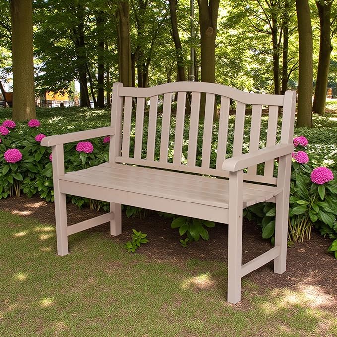 Shine Company Belfort Outdoor Solid Wood Patio Garden Bench, Ergonomic Seat, 22" D x 44.75" W x 36" H, Graystone