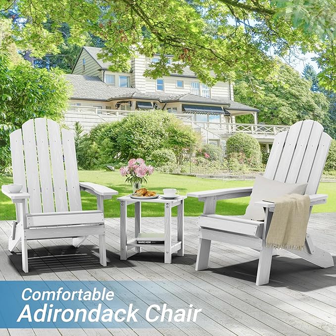 MXIMU Folding Adirondack Chair for Outdoor: Easy Assembly Adirondack Chairs Set of 2 - Composite Plastic Fire Pit Chairs - All Weather Plastic Chair for Outside Patio Lawn Garden Backyard Use