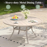 47.2" Patio Dining Table for 6, Round Outdoor Metal Dining Table with Umbrella Hole for Lawn Garden Backyard, Sandshell - Photo 7