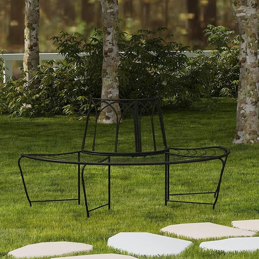 SAFAVIEH Outdoor Collection Abia Victorian Antique Black Semicircle Tree Bench