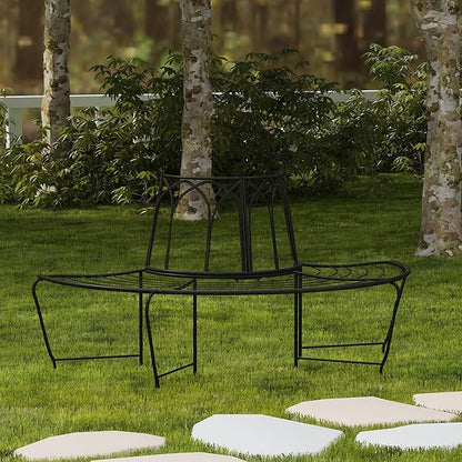 SAFAVIEH Outdoor Collection Abia Victorian Antique Black Semicircle Tree Bench