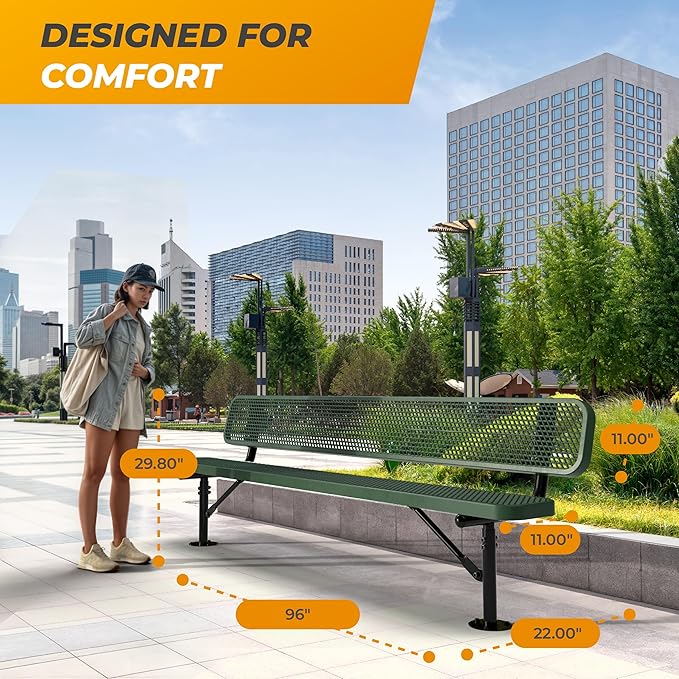 Heavy-Duty Outdoor Metal Bench, Thermoplastic-Coated, Surface, Weatherproof, Commercial-Grade for Parks, Gardens, Patios - Photo 2