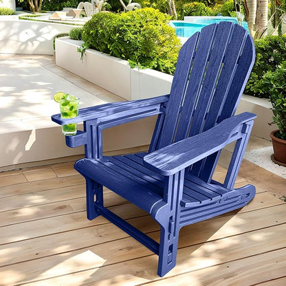 Weather-Resistant Adirondack Chair, Navy Blue HDPE Outdoor Patio Chairs with Cup Holder, Fire Pit Chairs & Outdoor Seating