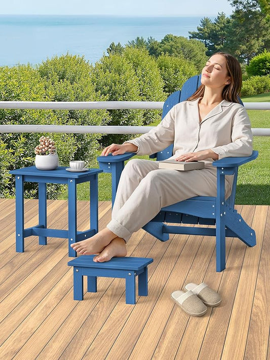 LUE BONA Outdoor Side Table, 2-Tier HDPS Outdoor Nesting End Table with Removable Small Foot Stool for Patio, Deck, Poolside, Low Maintenance & Weather Resistant, Navy