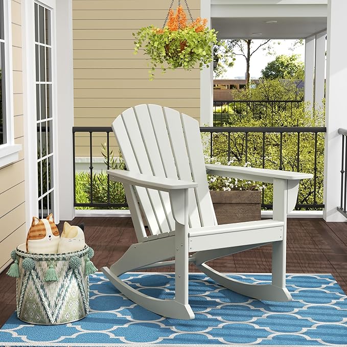 WO WESTIN OUTDOOR HDPE Altura Outdoor Rocking Poly Adirondack Chair, Sand