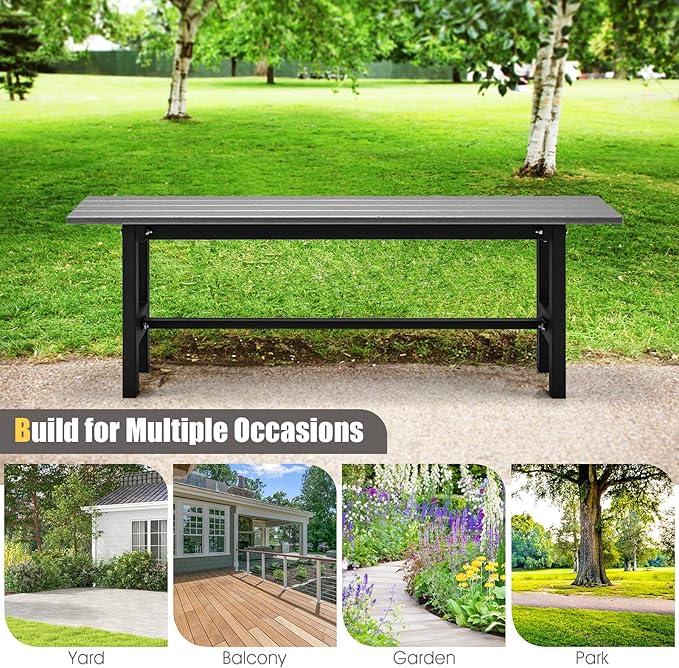 Giantex 2-Pack Outdoor Bench Seat - Backless Patio Garden Bench, 47” Weatherproof Outside Chair with Slatted Seat, Metal Frame, 660 LBS Capacity, Dining Bench Chair for Yard, Park, Balcony, Gray