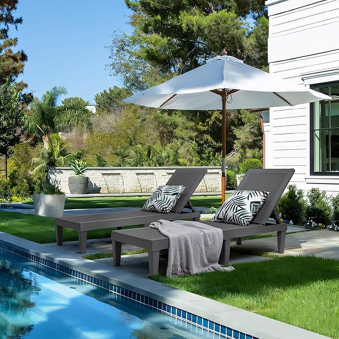 Greesum Outdoor Chaise Lounge Chairs Set of 2 with 5-Position Adjustable Backrest - Photo 2