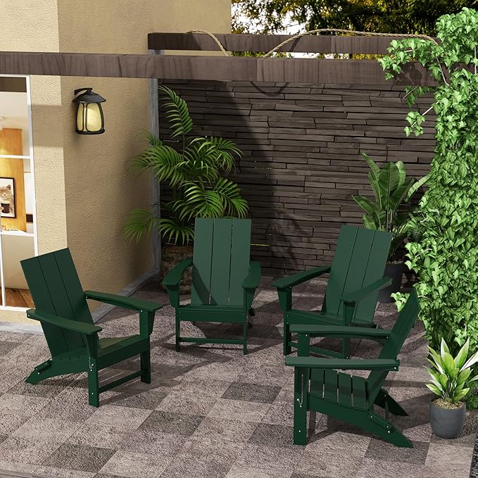 WestinTrends Ashore Modern Outdoor Folding Adirondack Chair (Set of 4), Dark Green