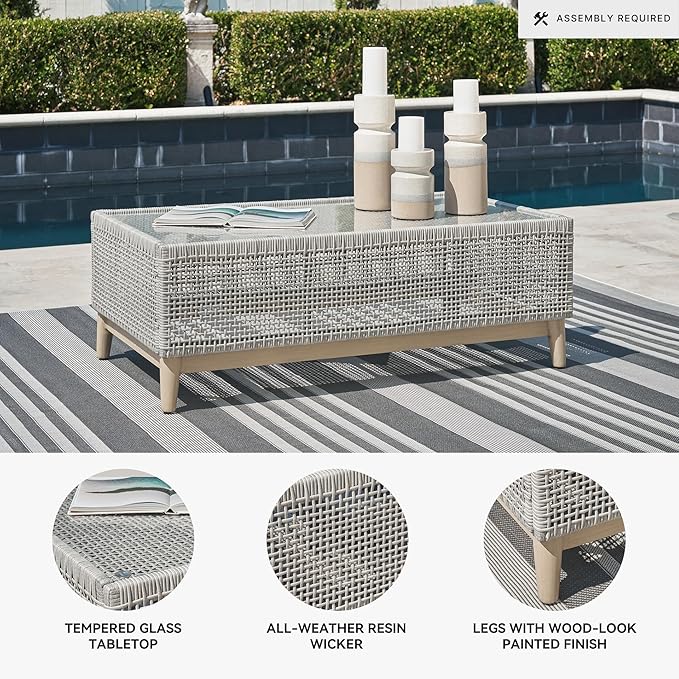 Signature Design by Ashley Seton Creek Casual Resin Wicker Outdoor Coffee Table with Tempered Glass Tabletop - Photo 4