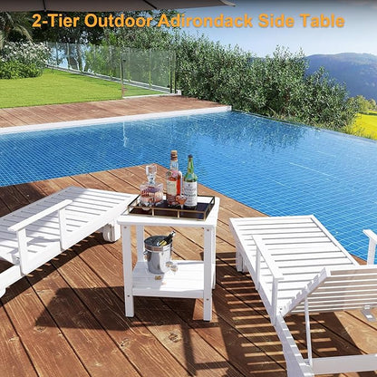 Outdoor Side Table, 17.7-Inch Small Patio Adirondack Side Table with Adjustable Feet, Outdoor End Table for Porch Deck Balcony Pool, All-Weather HDPE Material Easy Maintenance, White