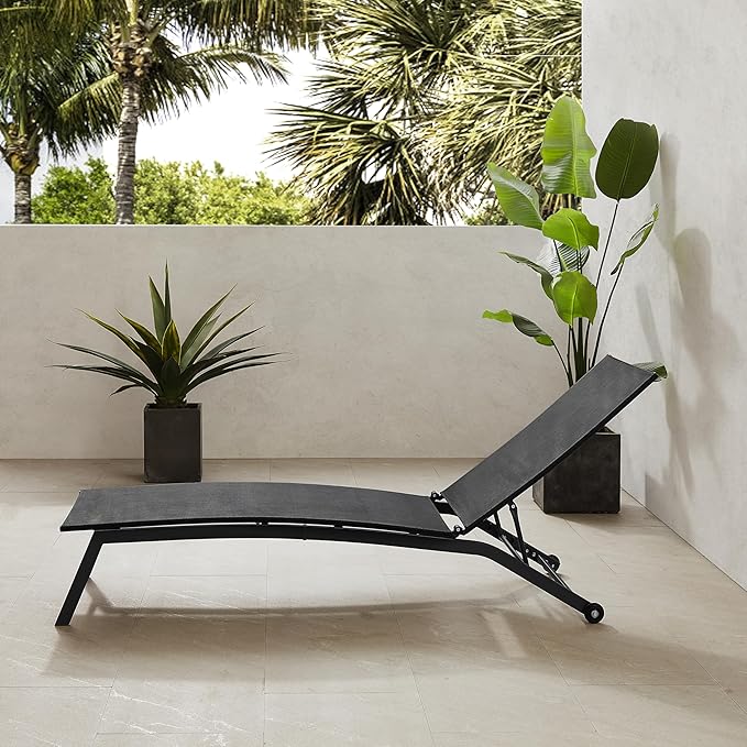 Crosley Furniture Weaver Reclining Sling Outdoor Chaise Lounge Chair with Wheels for Patio, Deck, and Pool, Charcoal - Photo 8